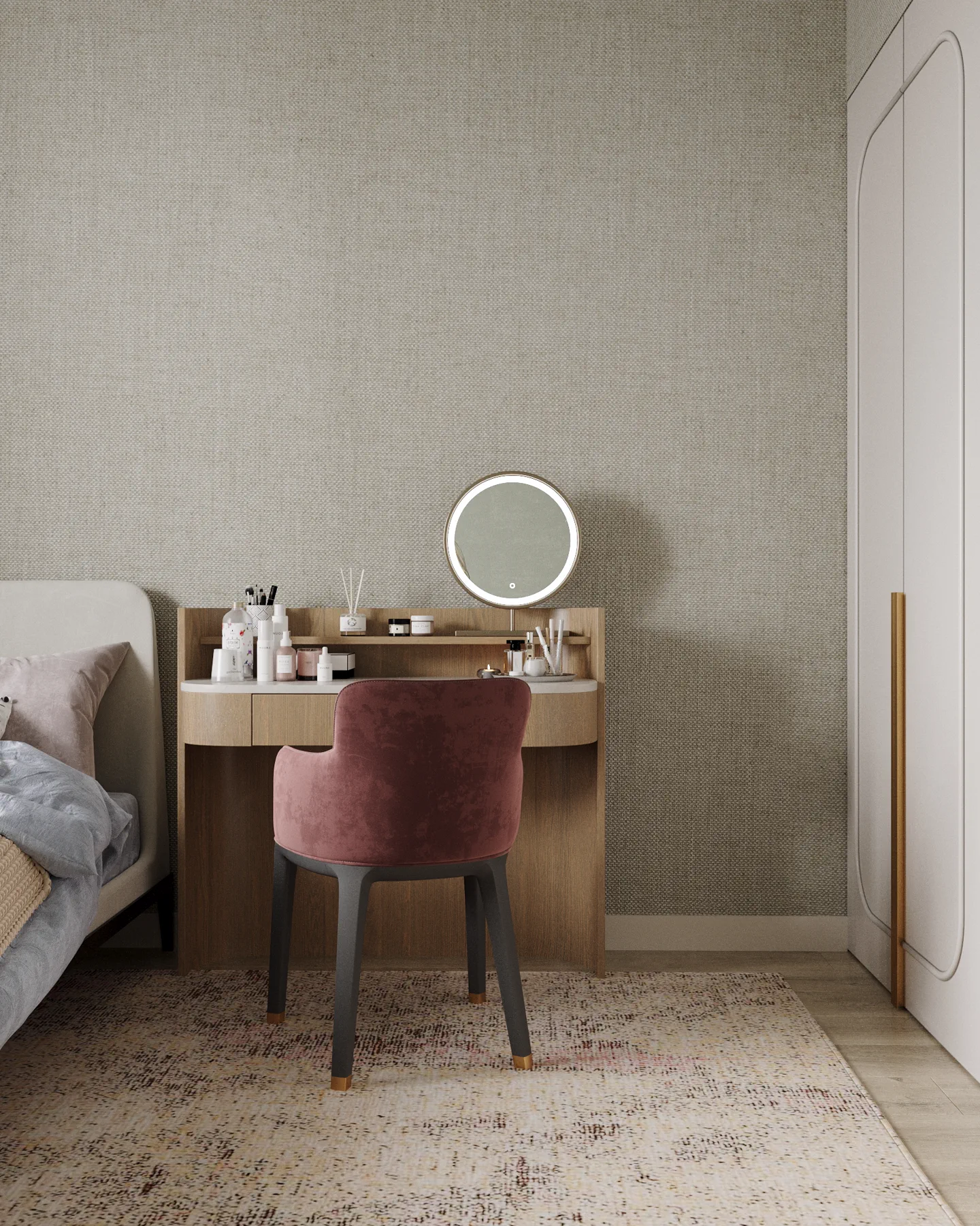 2BR Palm Jumeirah, dining area overlooking the living room with two chandeliers and bird wallpaper, Palm Jumeirah, Dubai, UAE