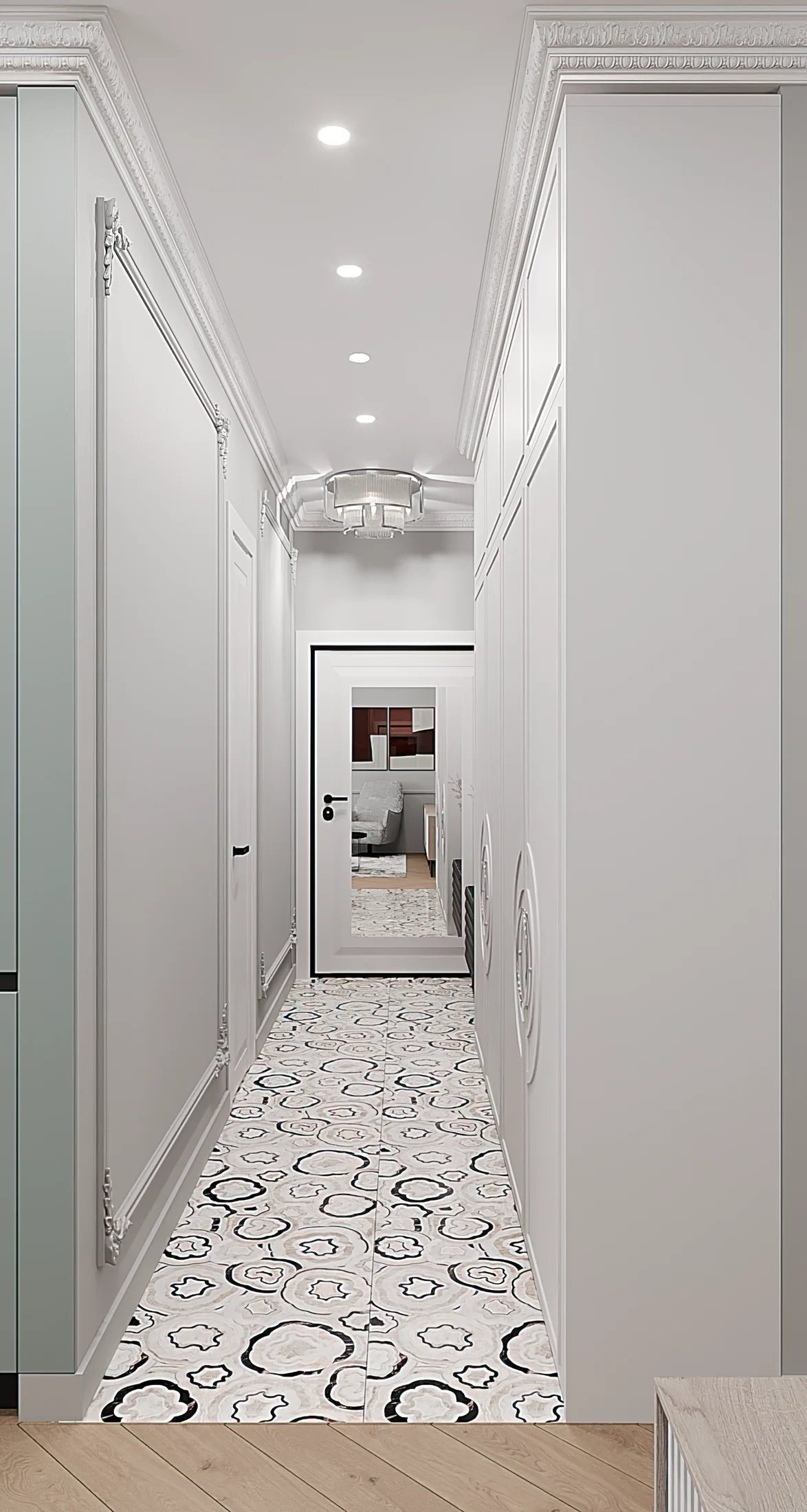 Heart of the Capital apartment, corridor composition with mirror and decorative console, ЖК «Сердце столицы», Москва, Россия