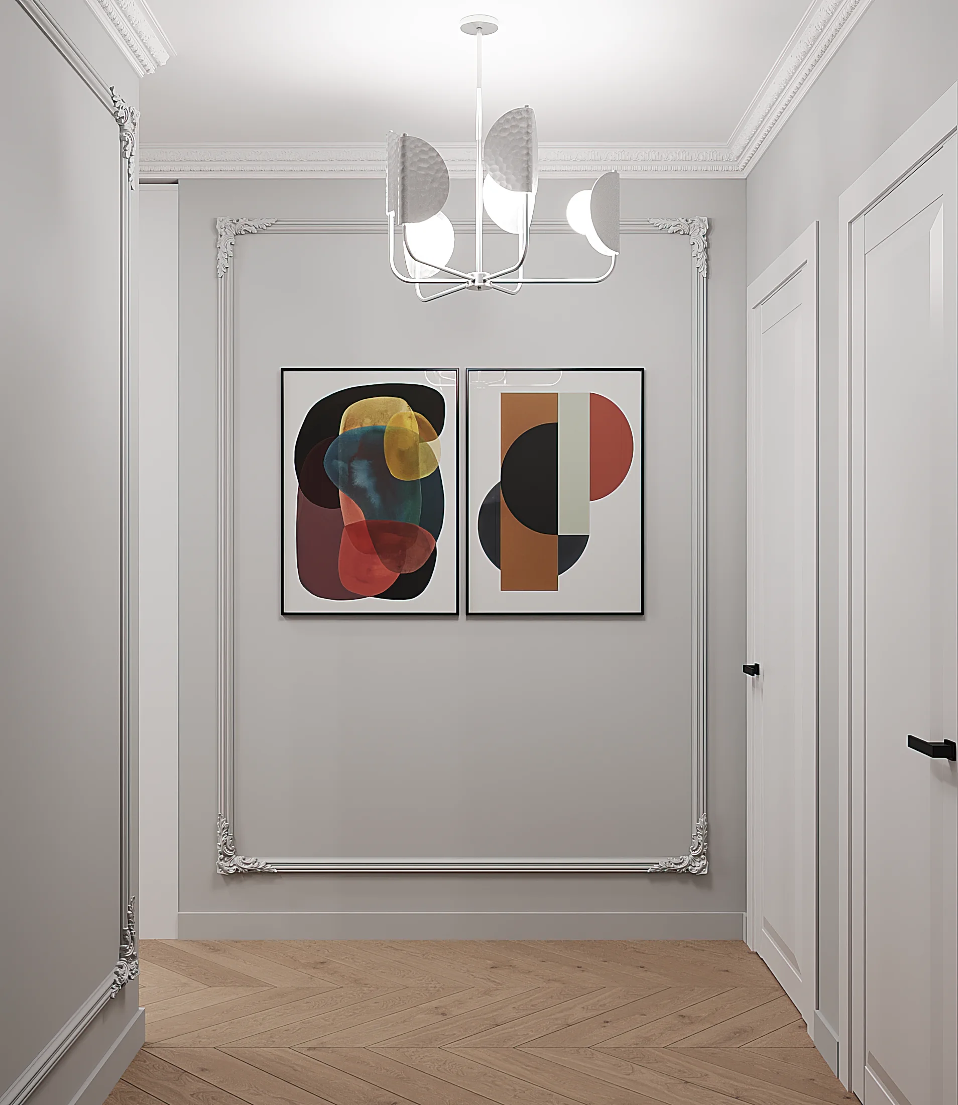 Heart of the Capital apartment, hallway wall detail with abstract art composition, ЖК «Сердце столицы», Москва, Россия