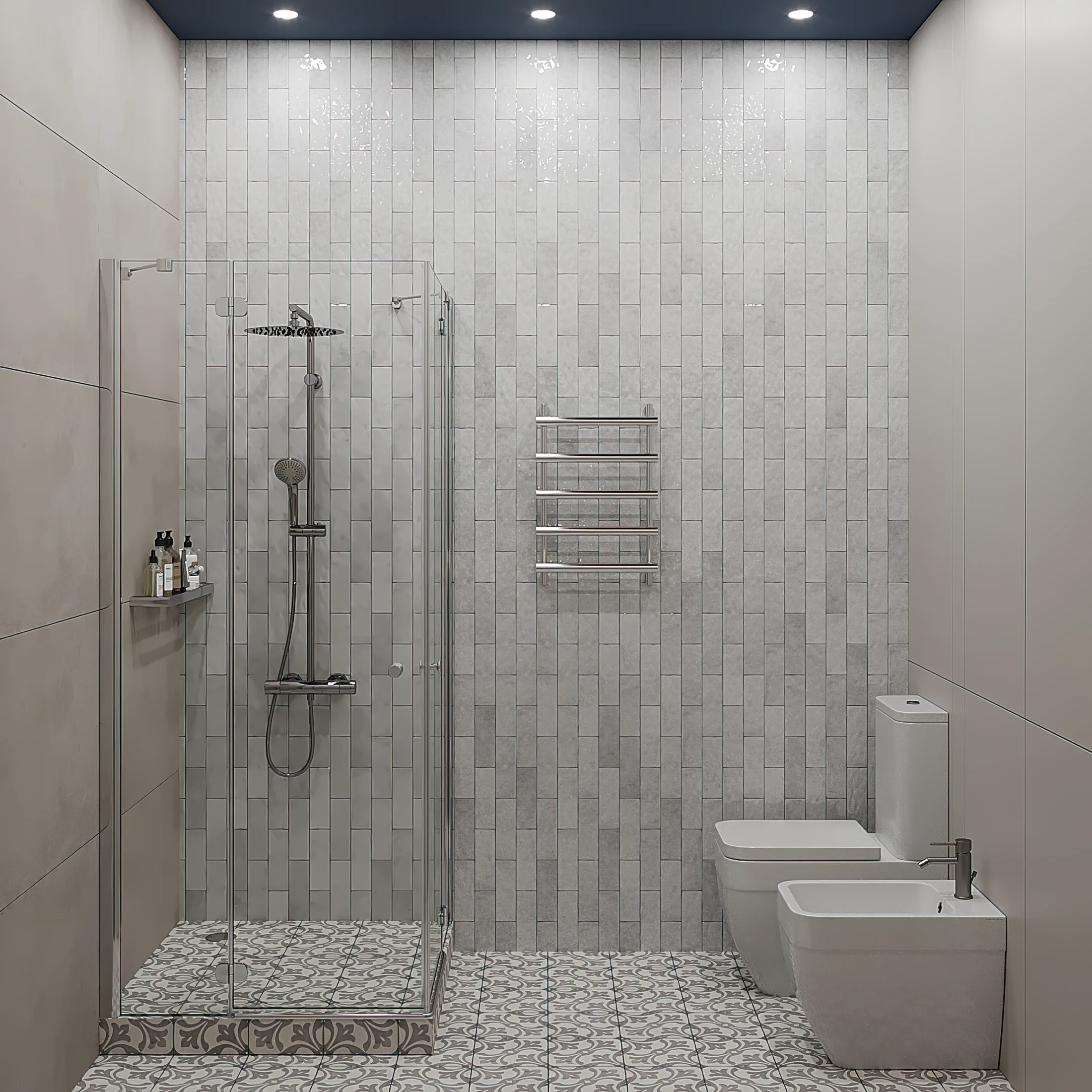 Heart of the Capital apartment, bathroom shower zone with stone-textured walls, ЖК «Сердце столицы», Москва, Россия