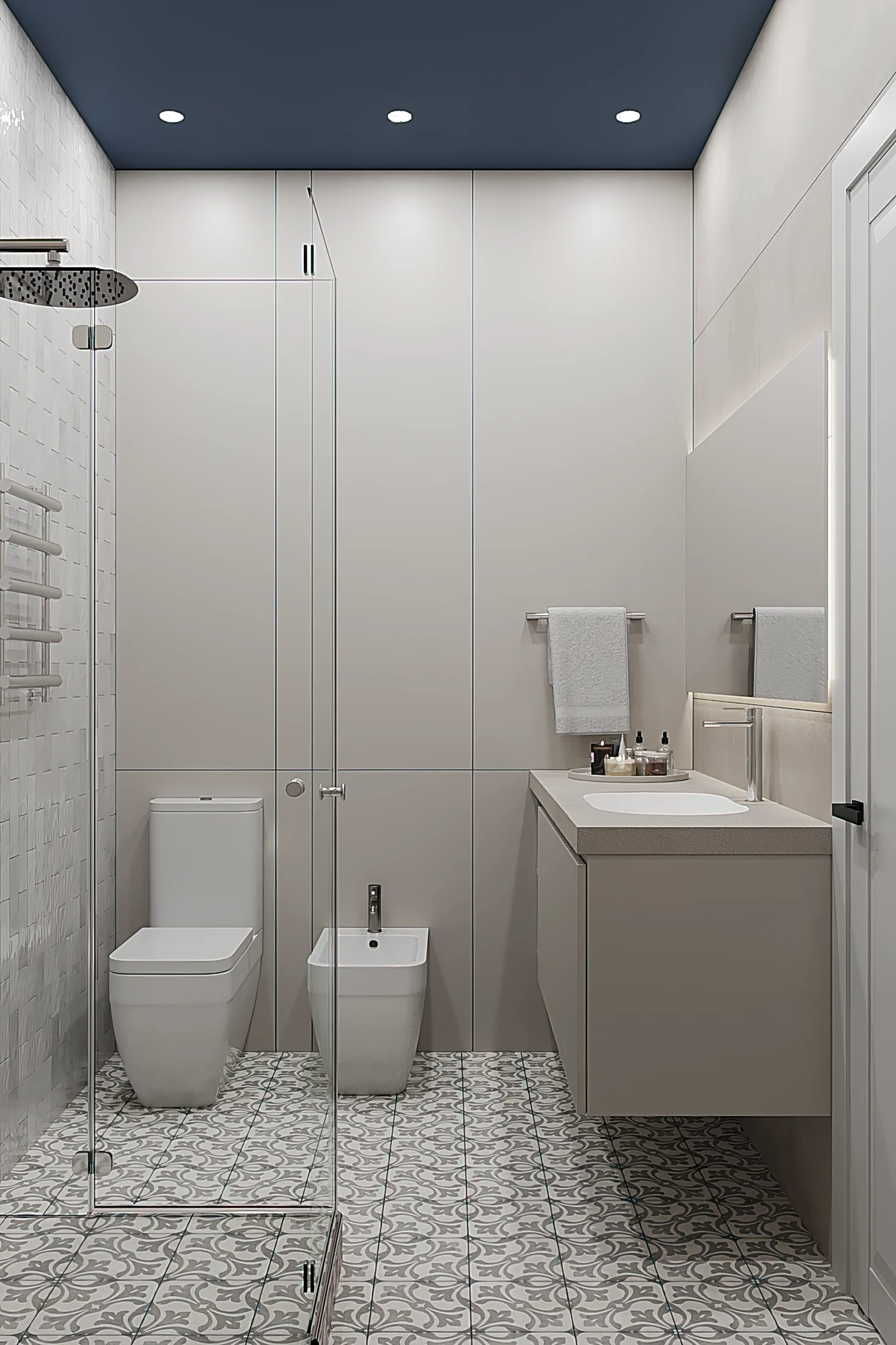 Heart of the Capital apartment, bathroom view with toilet and towel warmer, ЖК «Сердце столицы», Москва, Россия