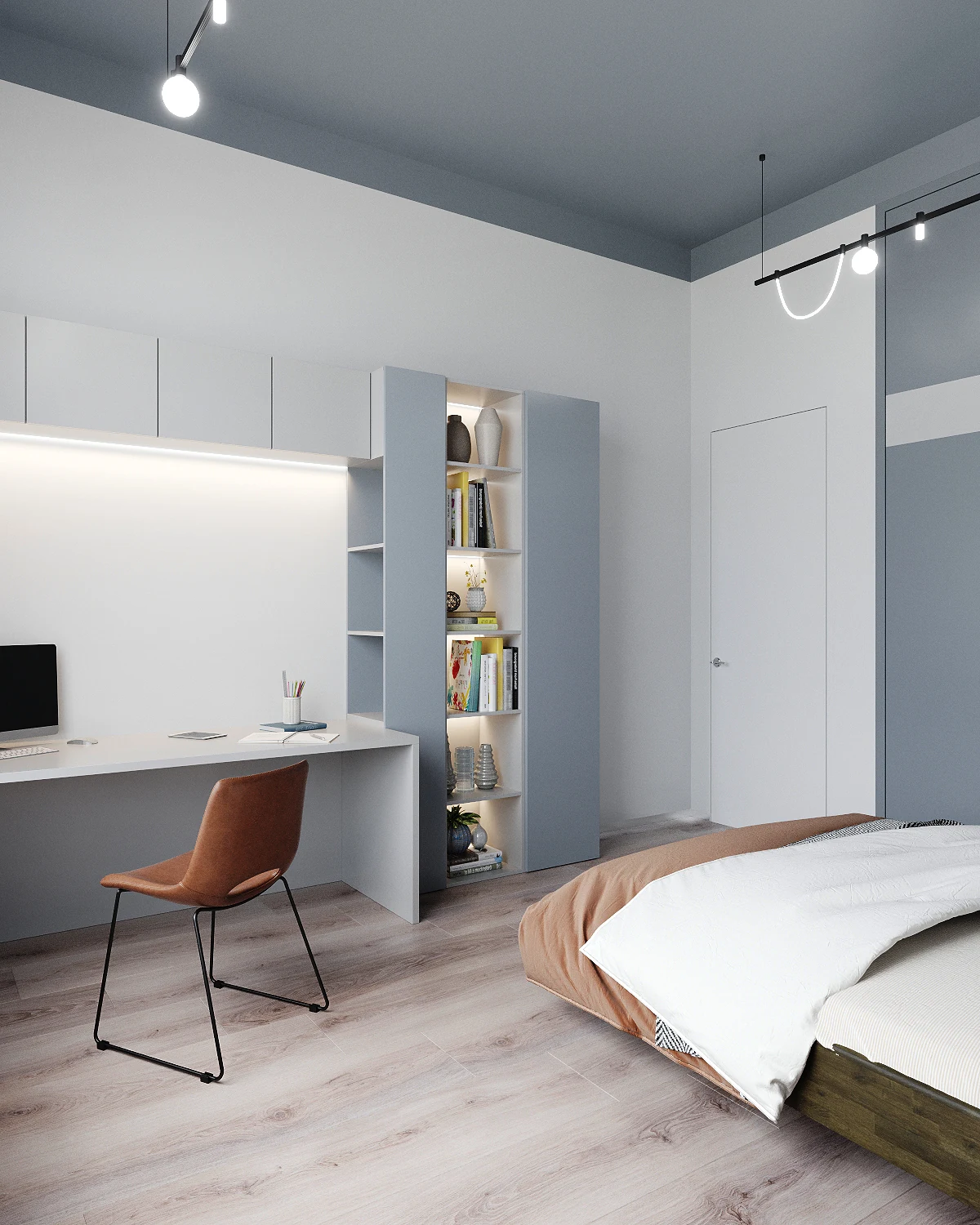 Life Botanical Garden apartment, children bedroom with integrated desk and shelving, مجمع Life Botanical Garden، موسكو، روسيا