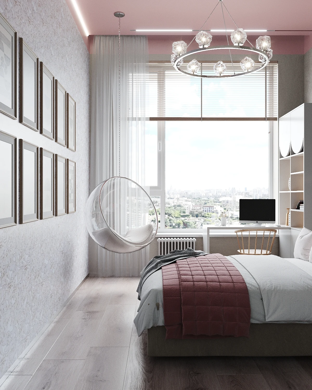 Life Botanical Garden apartment, second bedroom corner with hanging chair, مجمع Life Botanical Garden، موسكو، روسيا