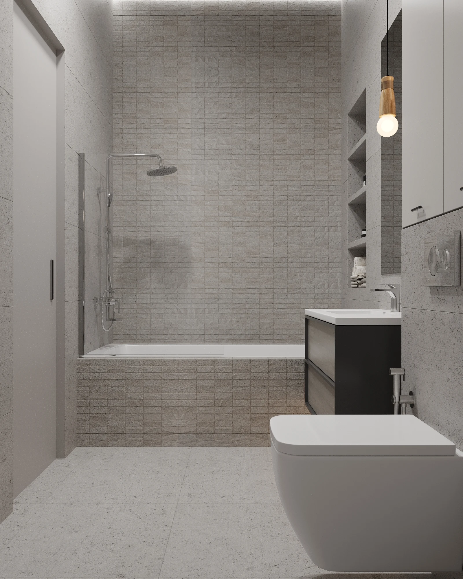 Life Botanical Garden apartment, light bathroom with vanity and toilet area, مجمع Life Botanical Garden، موسكو، روسيا