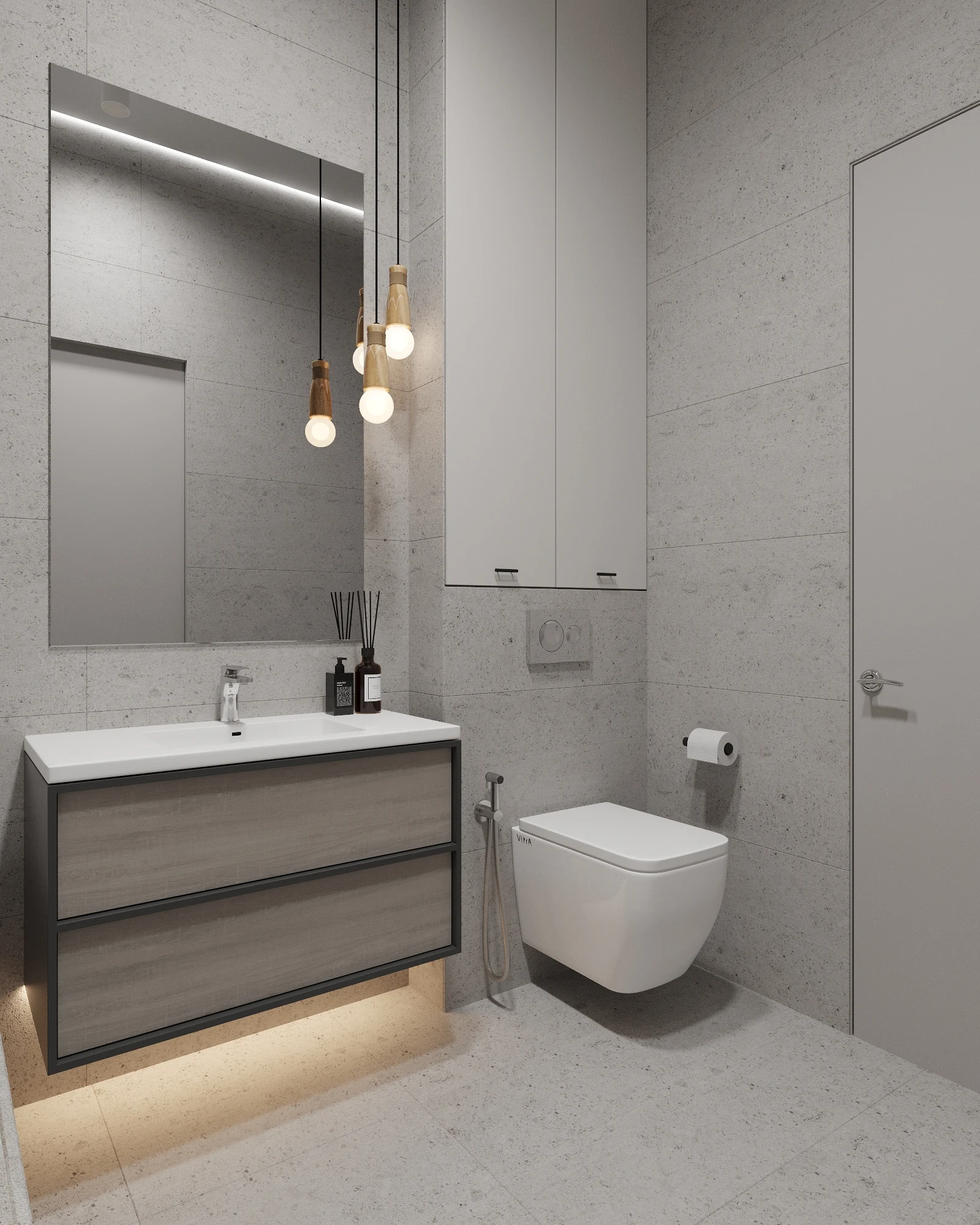 Life Botanical Garden apartment, light bathroom shower area with textured tile, مجمع Life Botanical Garden، موسكو، روسيا