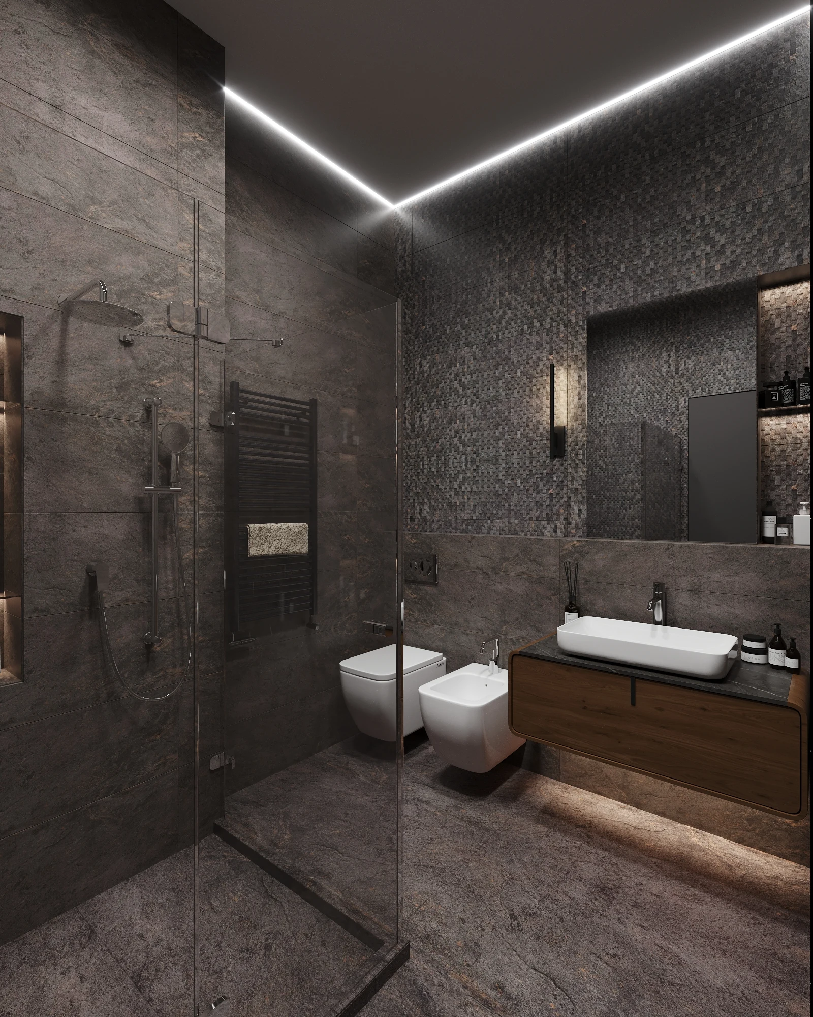 Life Botanical Garden apartment, light bathroom vanity close-up in neutral palette, مجمع Life Botanical Garden، موسكو، روسيا