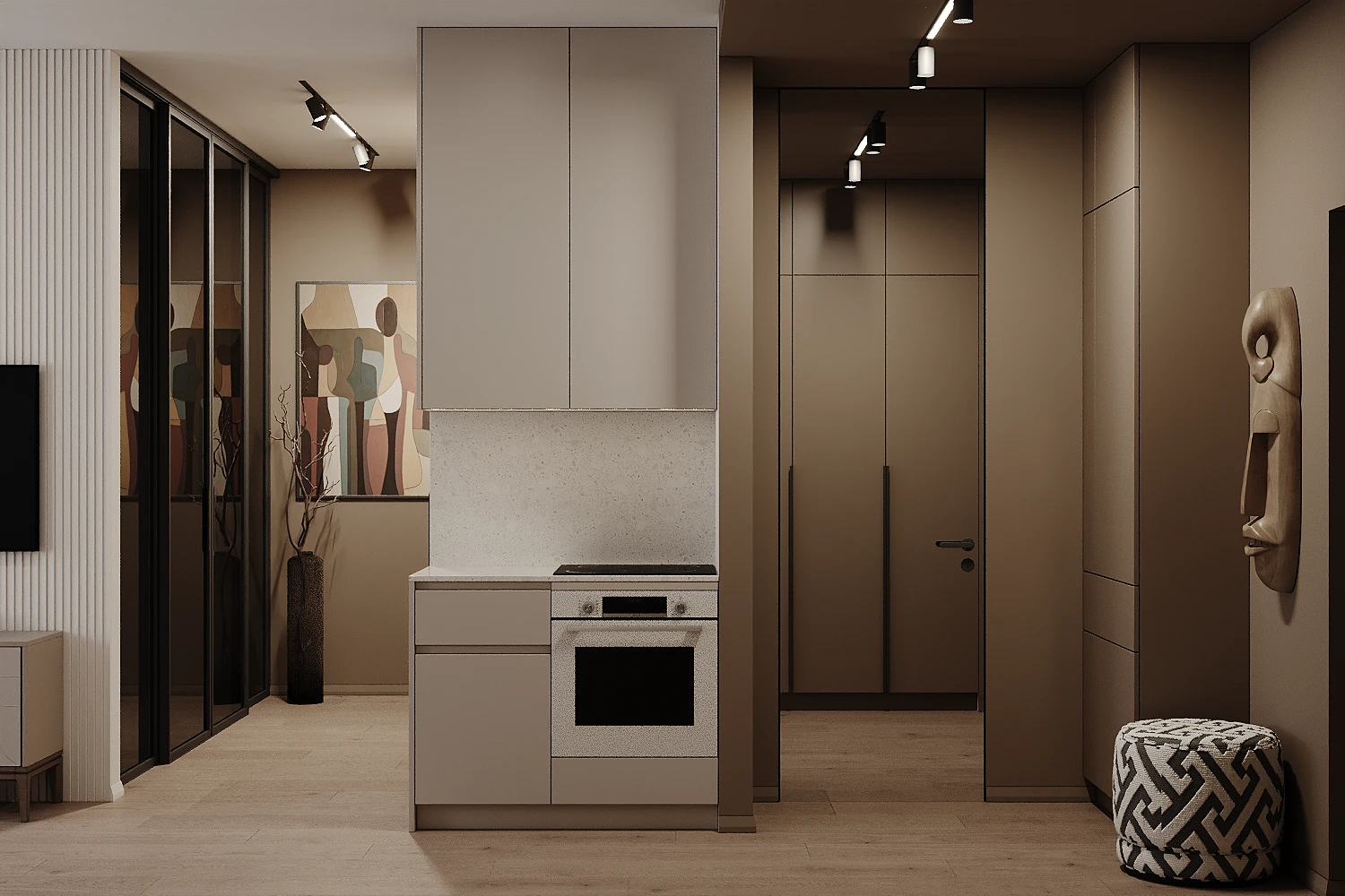 MOD apartment, kitchen and entry composition with integrated storage, ЖК MOD, Москва, Россия