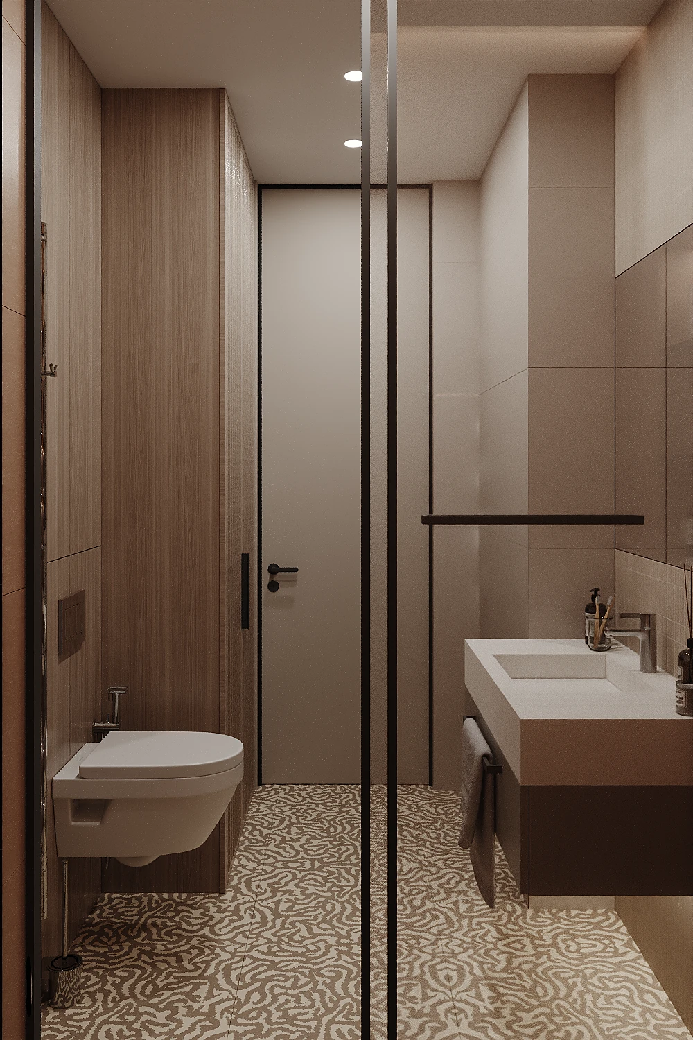 MOD apartment, bathroom vanity with mirrored cabinet and vertical lines, ЖК MOD, Москва, Россия