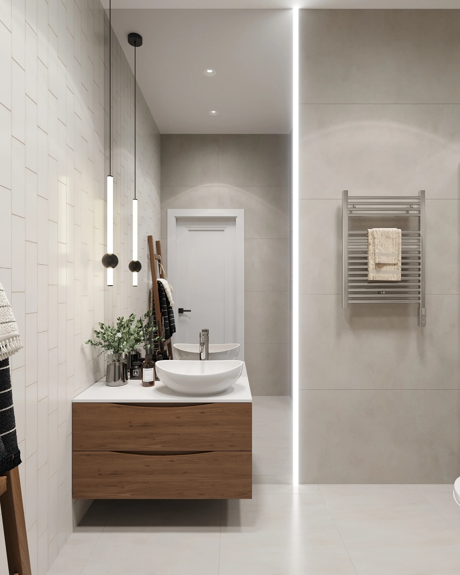 Symbol Bali apartment, bathroom vanity with mirror cabinet and towel ladder, Symbol Residential Complex, Moscow, Russia