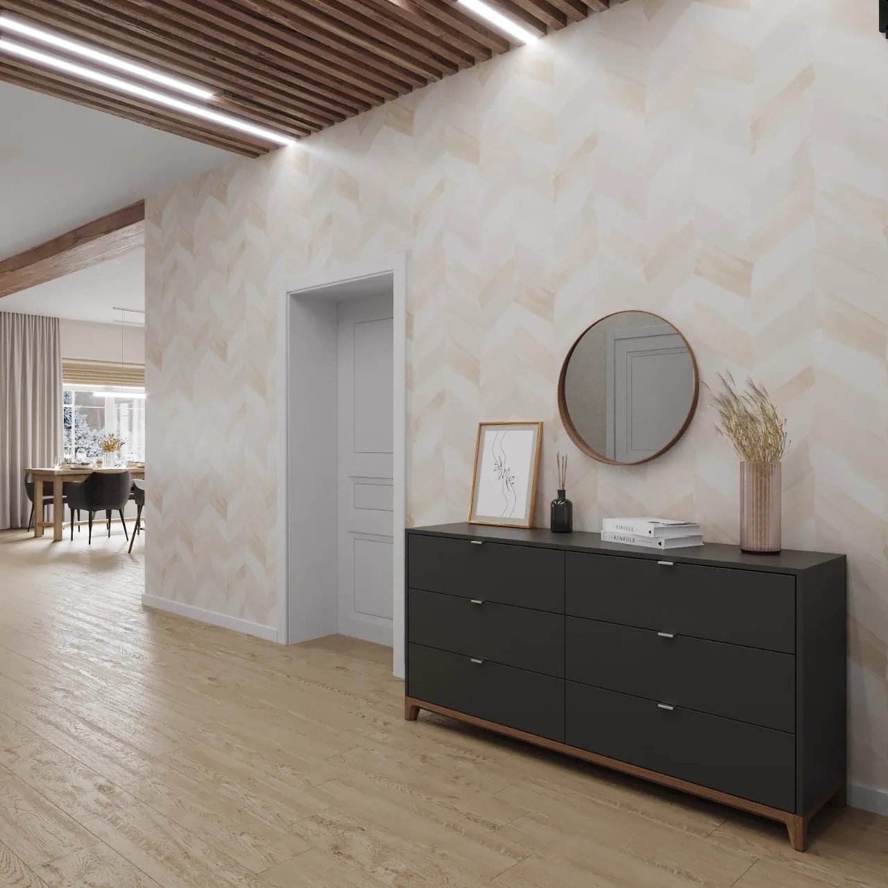 Wheat Ears country house, living room with a grand piano and grey sofa, منطقة موسكو، روسيا