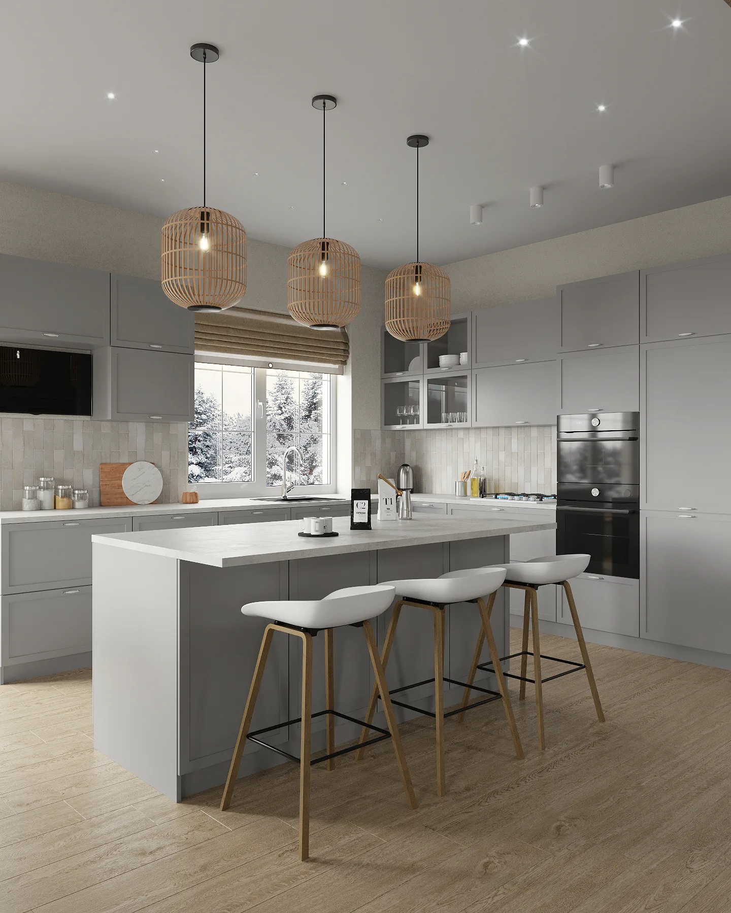 Wheat Ears country house, open plan view of kitchen-living room, منطقة موسكو، روسيا