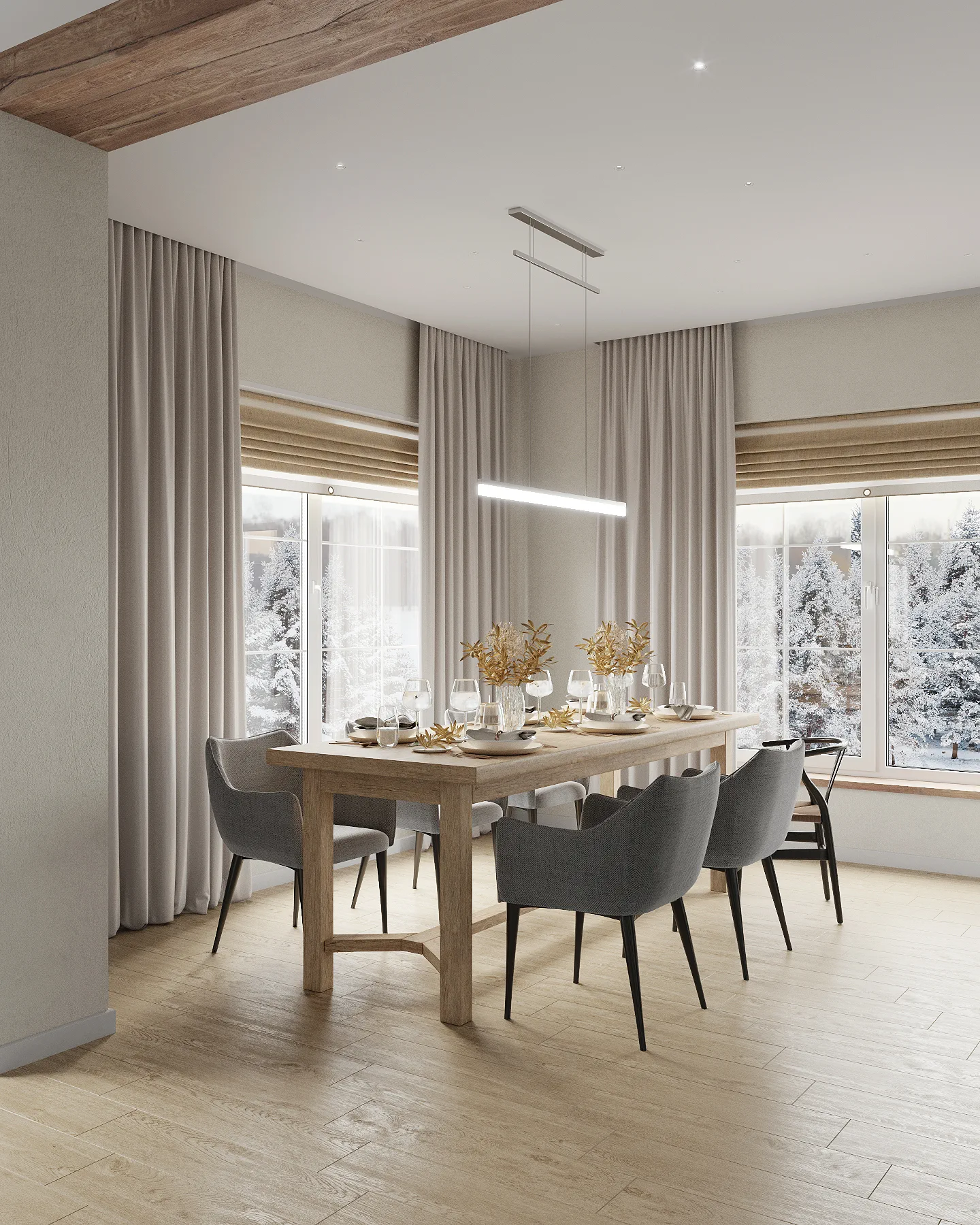 Wheat Ears country house, dining table setting with golden wheat decorations, منطقة موسكو، روسيا