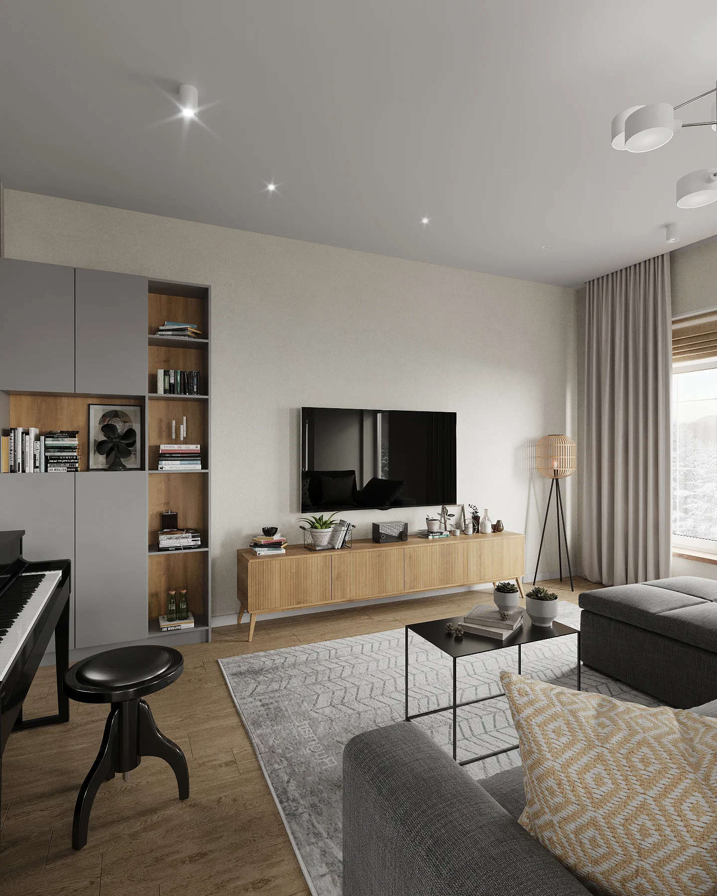 Wheat Ears country house, living room with sofa and view to kitchen, منطقة موسكو، روسيا