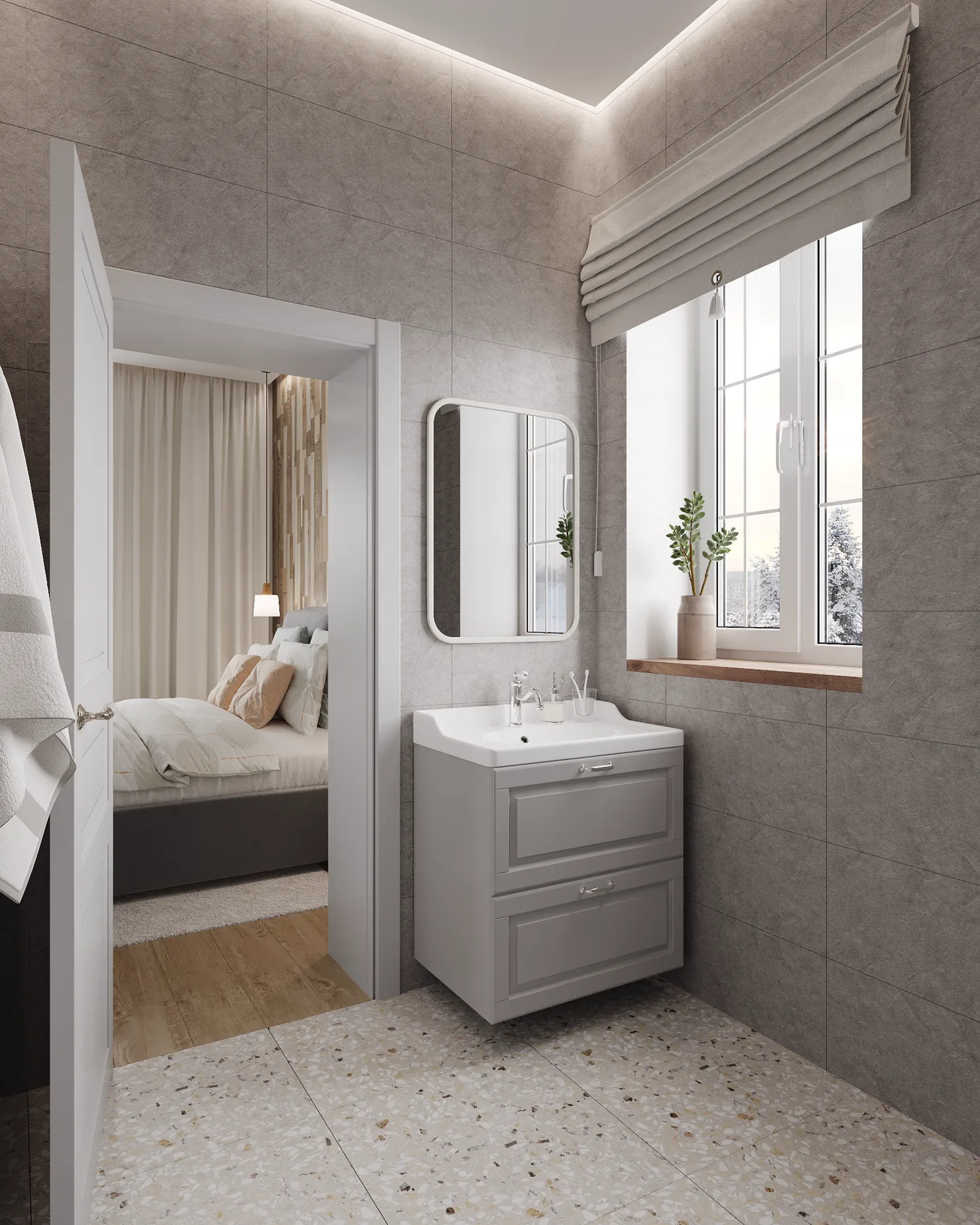 Wheat Ears country house, en-suite bathroom with view to bedroom, منطقة موسكو، روسيا