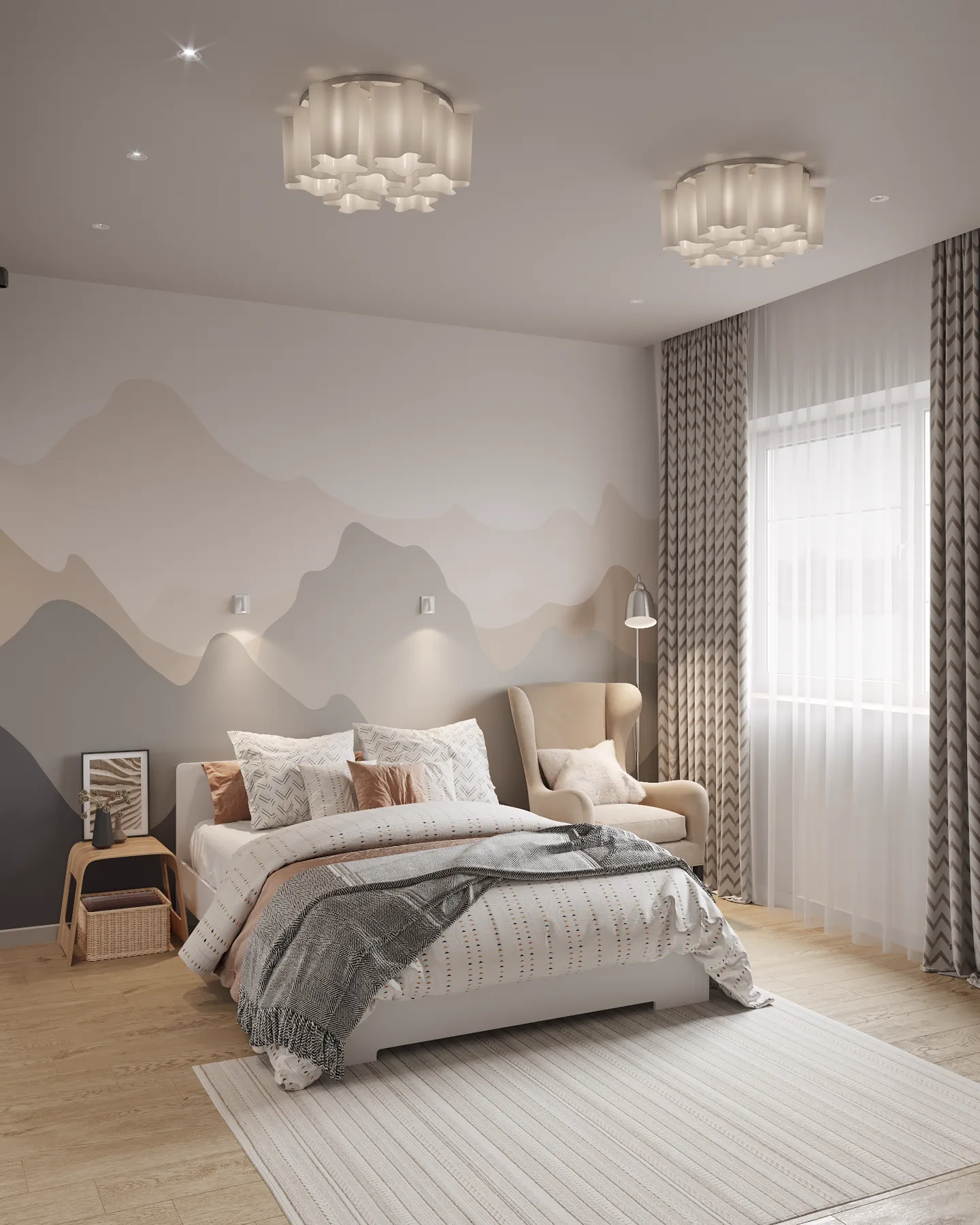 Wheat Ears country house, children's bedroom with mountain mural wall, منطقة موسكو، روسيا