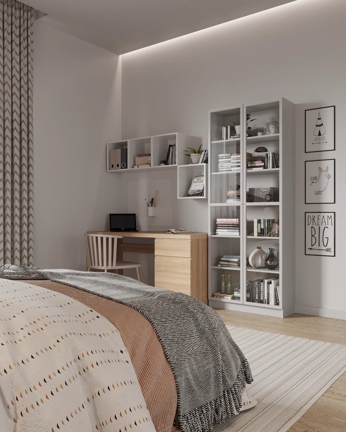 Wheat Ears country house, children's bedroom with desk and shelving, منطقة موسكو، روسيا